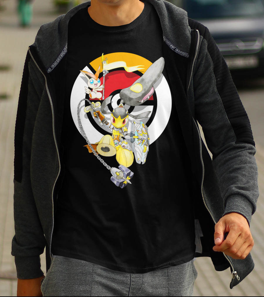 Pokemon Mawile Victini Fusion X Brigitte Crossover Battle Pose T-Shirt