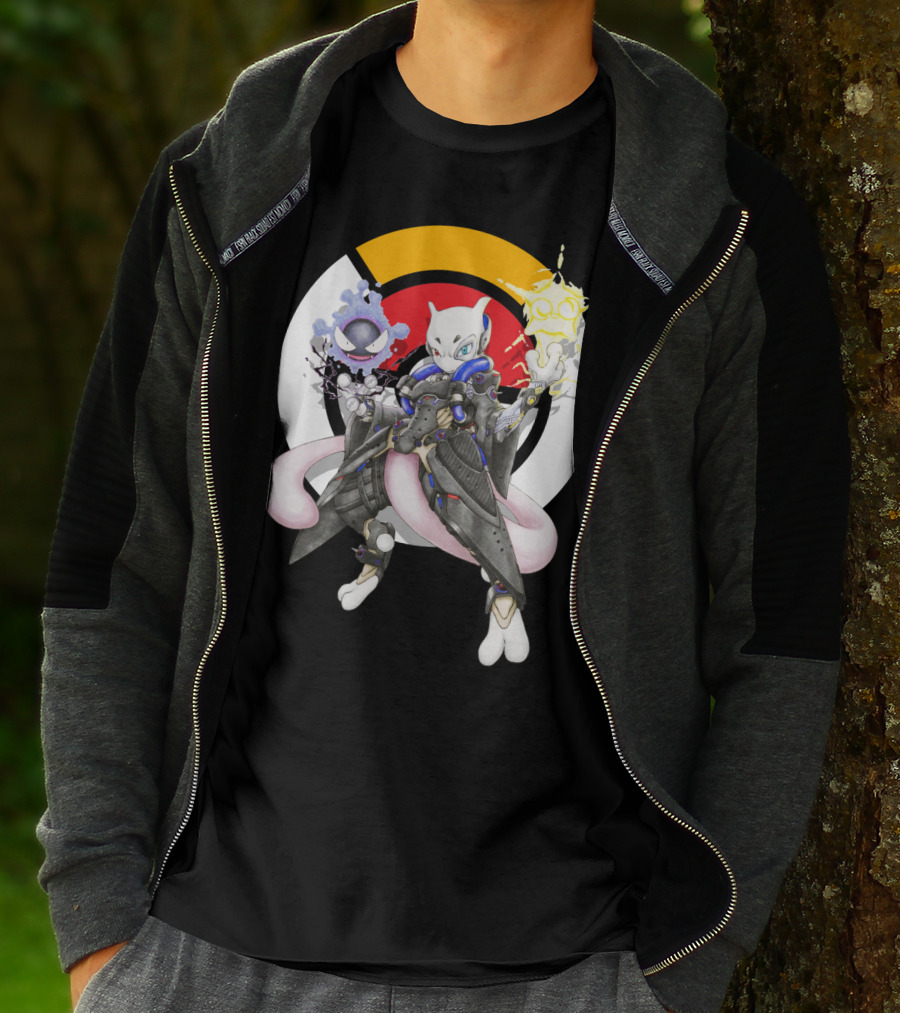 Pokemon Mewtwo X Moira Crossover With Overwatch Symbols And Gastly IN T-Shirt