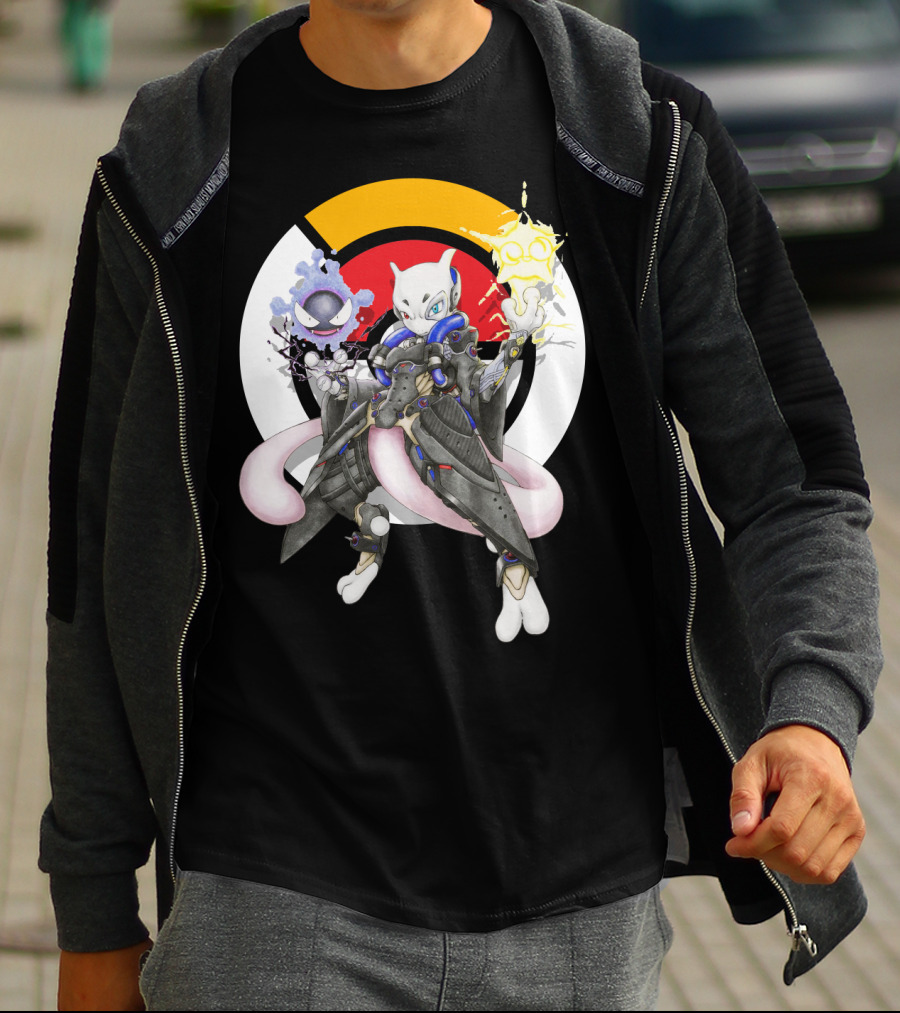 Pokemon Mewtwo X Moira Crossover With Overwatch Symbols And Gastly IN T-Shirt