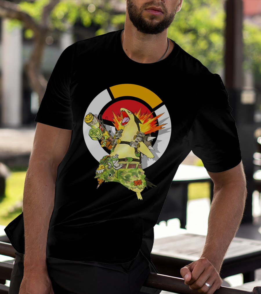 Pokemon Typhlosion Junkrat Crossover Symbol Background T-Shirt