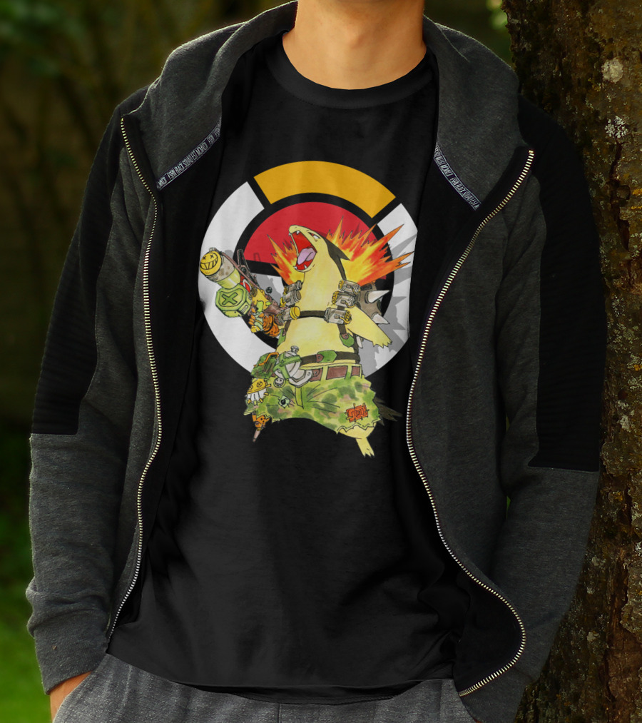 Pokemon Typhlosion Junkrat Crossover Symbol Background T-Shirt
