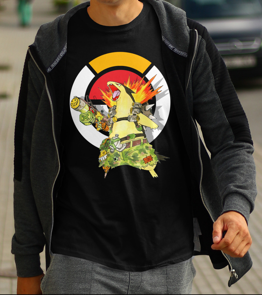 Pokemon Typhlosion Junkrat Crossover Symbol Background T-Shirt