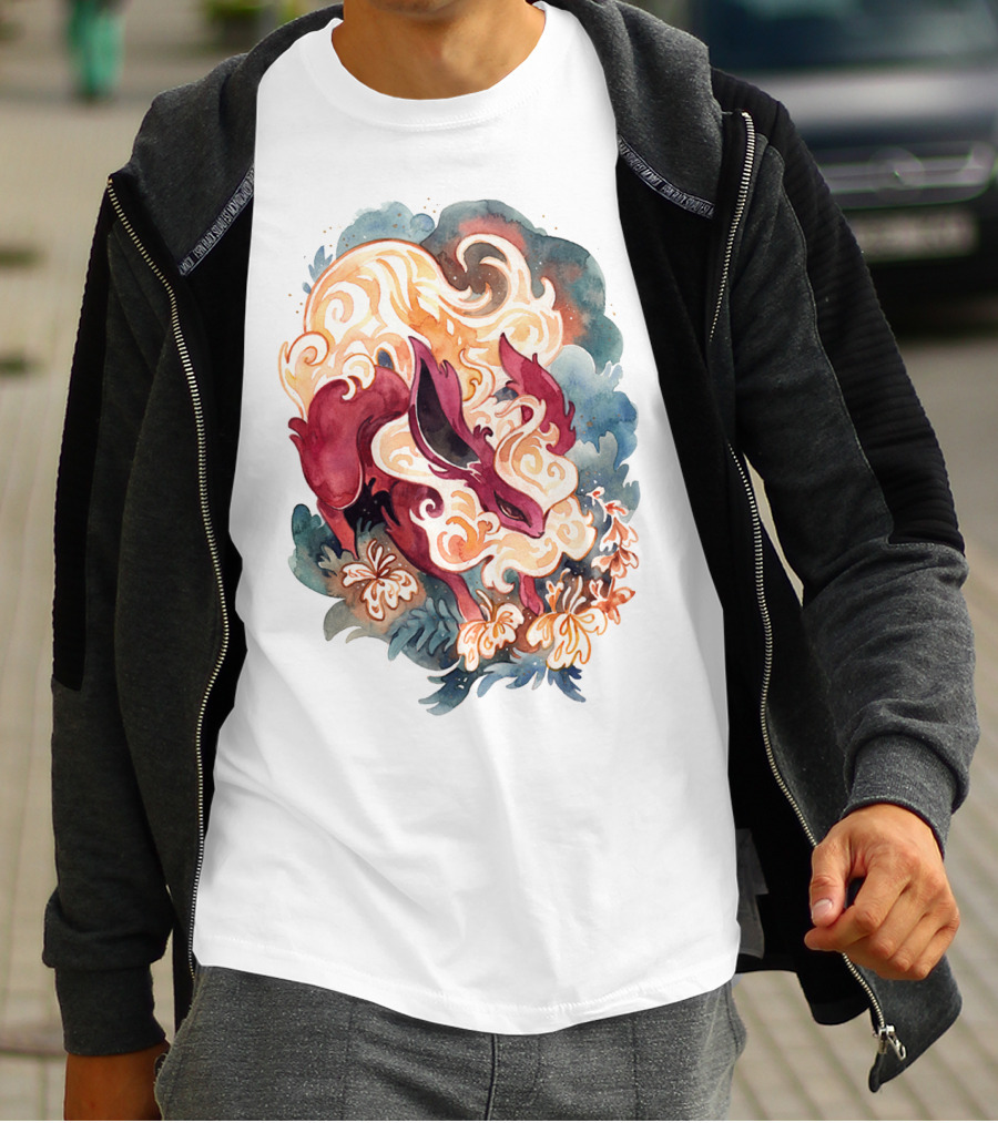 Watercolor Pokemon Flareon Smoke And Flames T-Shirt