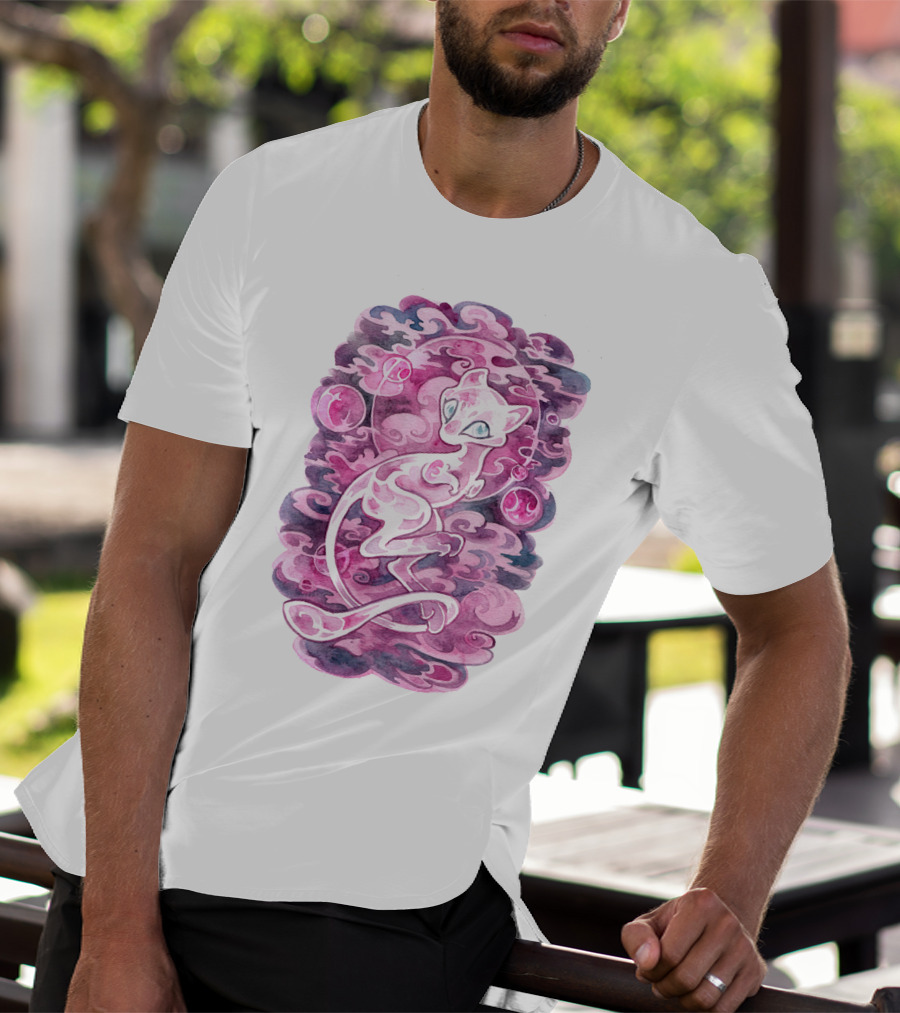 Watercolor Pokemon Mew Purple Swirls And Orbs T-Shirt