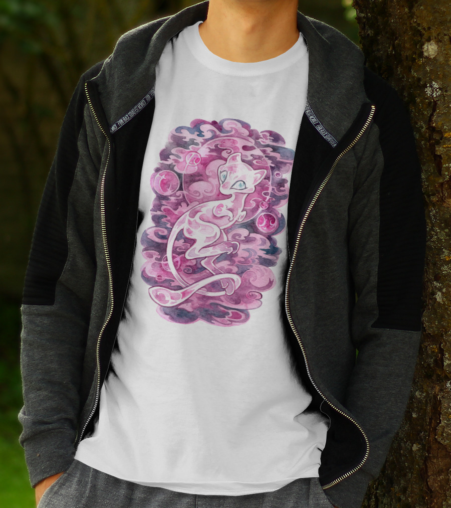 Watercolor Pokemon Mew Purple Swirls And Orbs T-Shirt