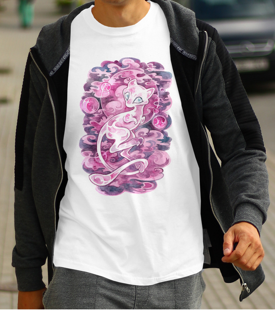 Watercolor Pokemon Mew Purple Swirls And Orbs T-Shirt