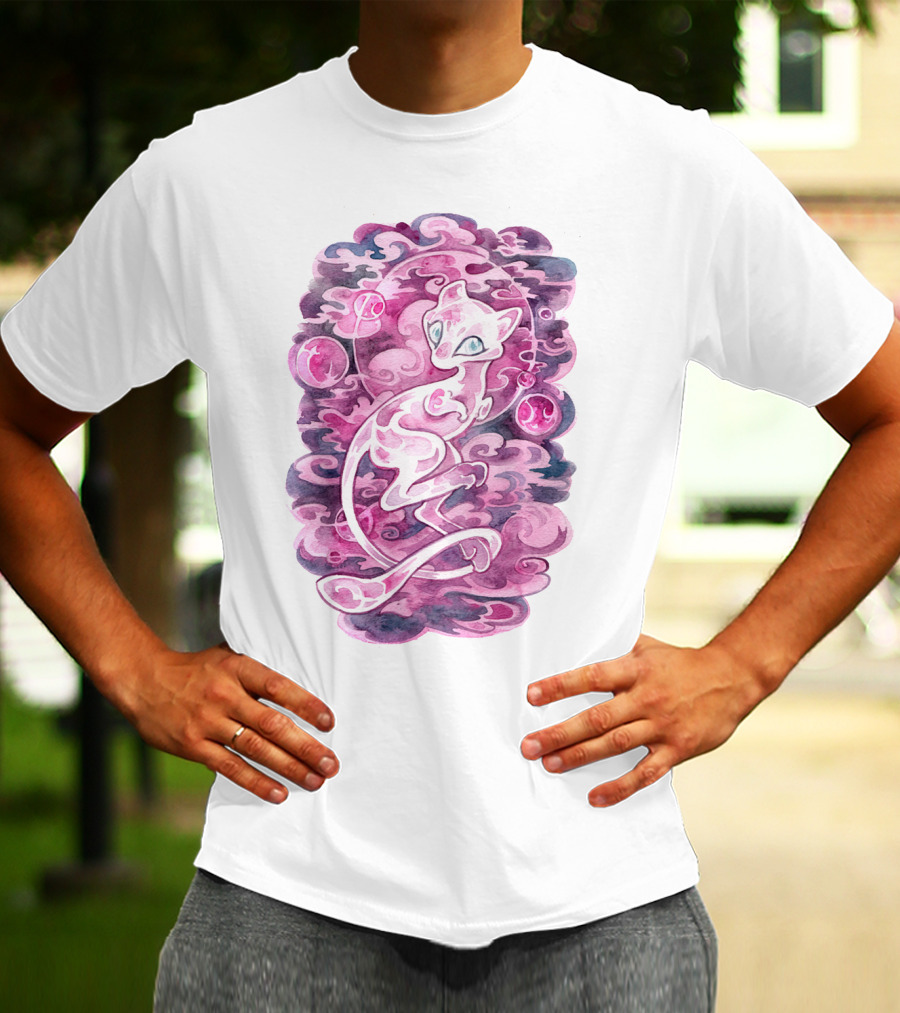 Watercolor Pokemon Mew Purple Swirls And Orbs T-Shirt