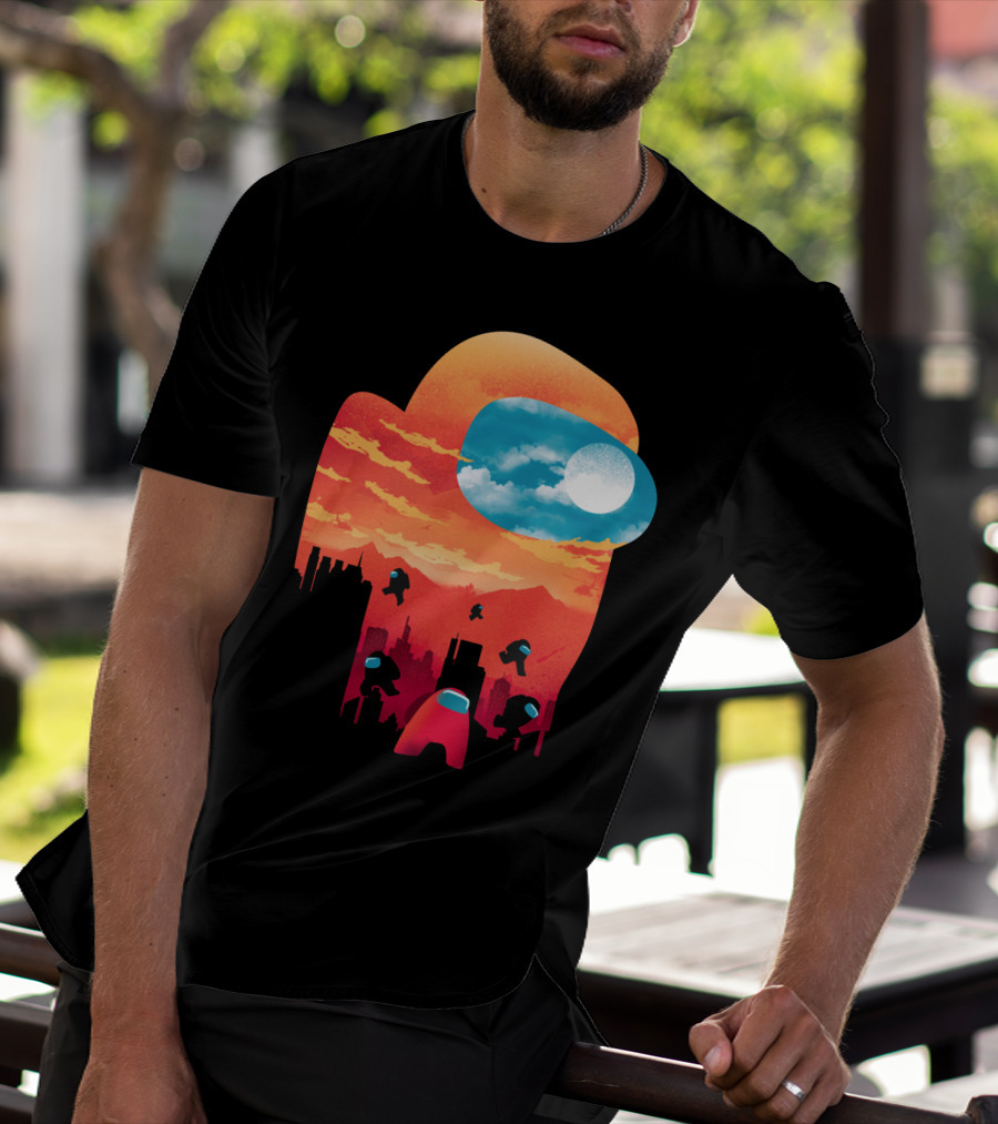 Sunset Among Us Impostors Skyline Scene T-Shirt