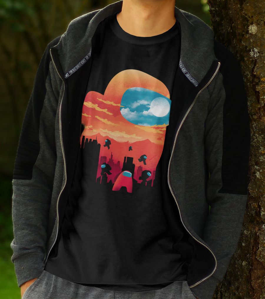 Sunset Among Us Impostors Skyline Scene T-Shirt