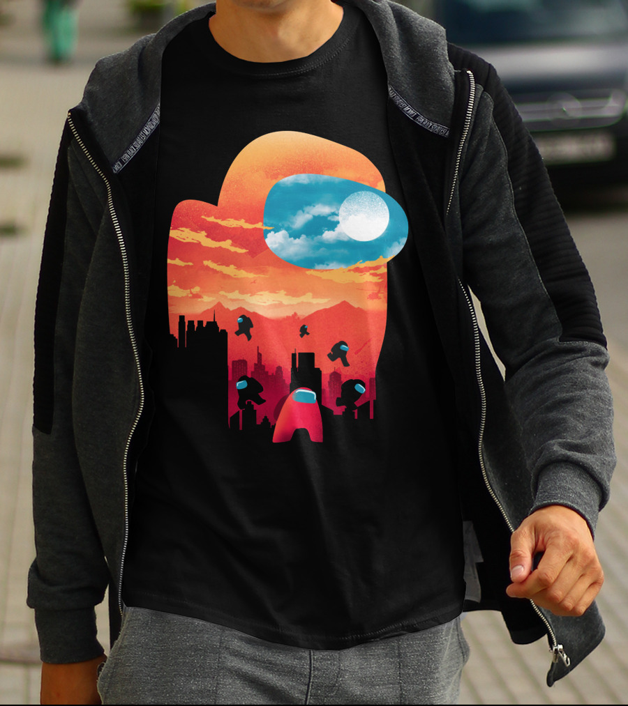 Sunset Among Us Impostors Skyline Scene T-Shirt