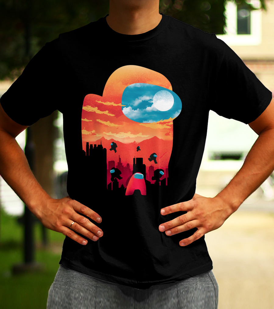 Sunset Among Us Impostors Skyline Scene T-Shirt
