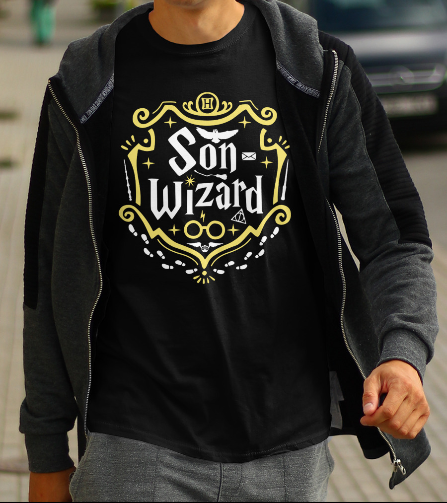 Son Wizard H Glasses Owl Letter Lightning Stars T-Shirt