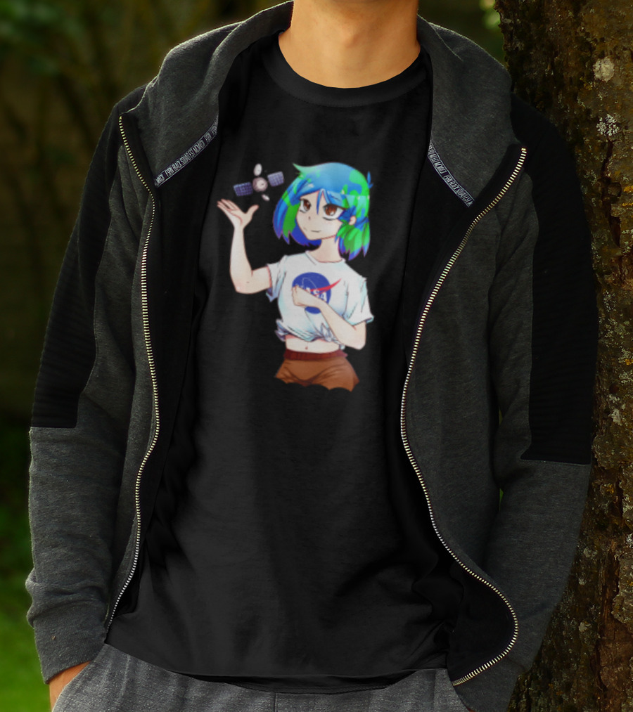 Nasa Back To School Anime Character Featuring Earth Girl And Satellite T-Shirt