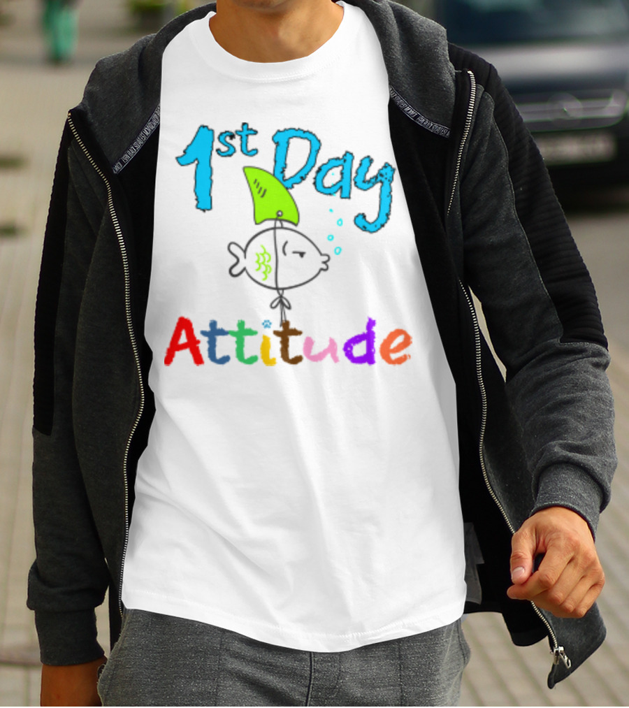 1st Day Attitude With Cartoon Fish T-Shirt