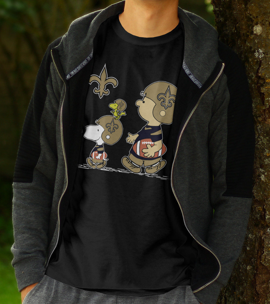 Christmas Peanuts Cute Football Saints Snoopy And Woodstock In Helmets T-Shirt