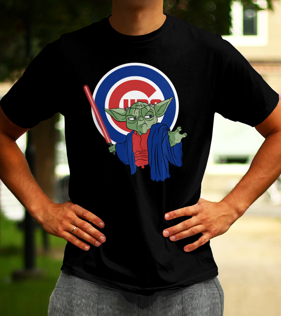 Cubs Yoda With Lightsaber And Chicago Cubs T-Shirt