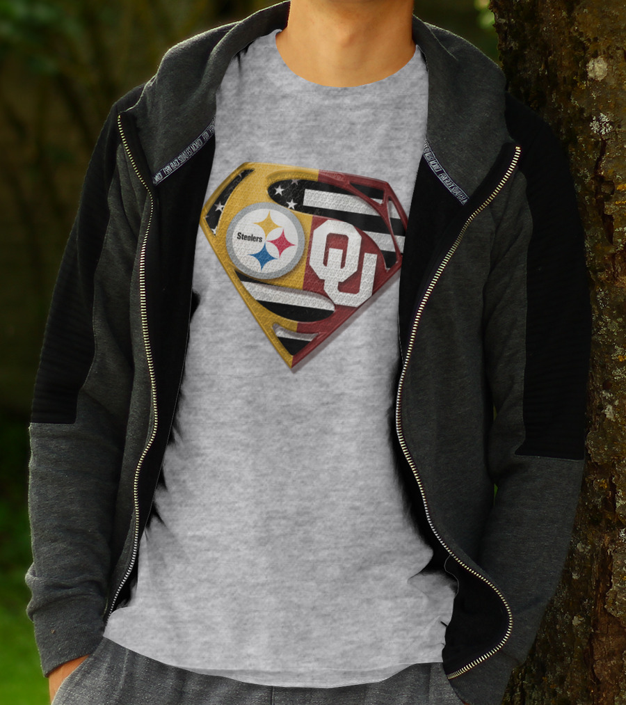 Steelers Ou Superman Logo With Stars And Stripes T-Shirt