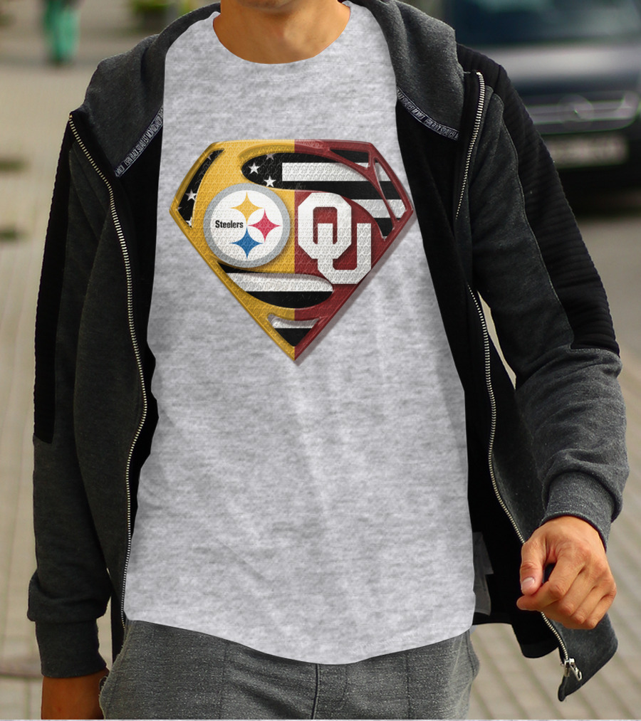 Steelers Ou Superman Logo With Stars And Stripes T-Shirt