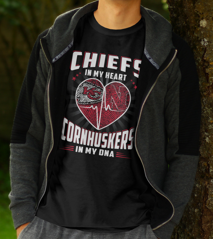 Chiefs In My Heart Cornhuskers Dna Fingerprint Heartbeat T-Shirt