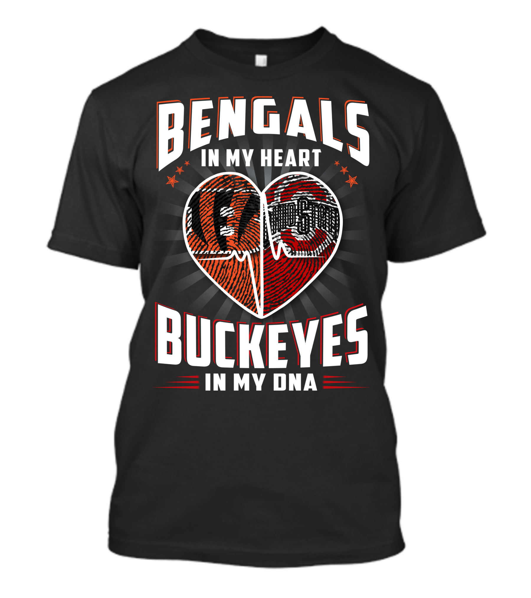 Bengals In My Heart Buckeyes In My Dna Heartbeat Logo Combination T-Shirt