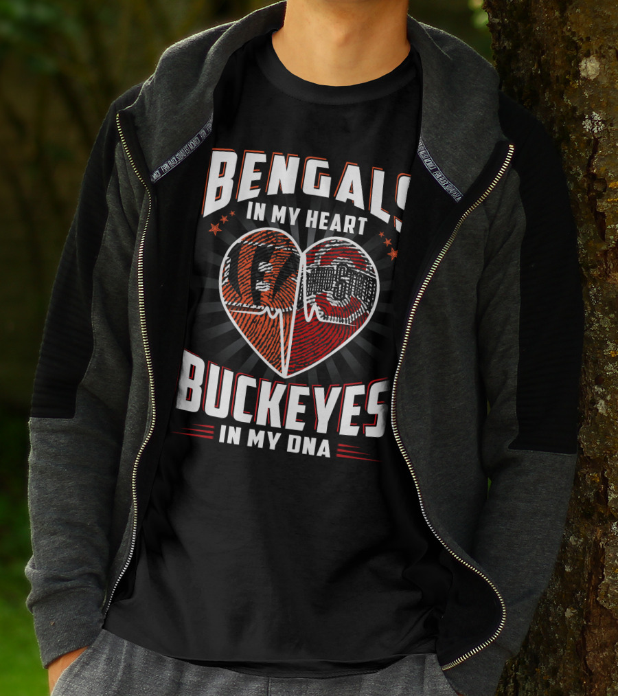 Bengals In My Heart Buckeyes In My Dna Heartbeat Logo Combination T-Shirt
