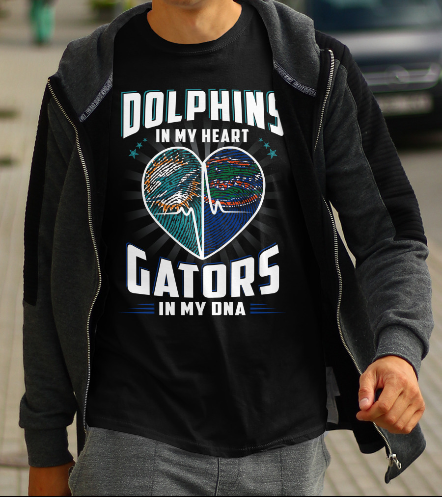 Dolphins In My Heart Gators In My Dna Heartbeat Football Influence T-Shirt