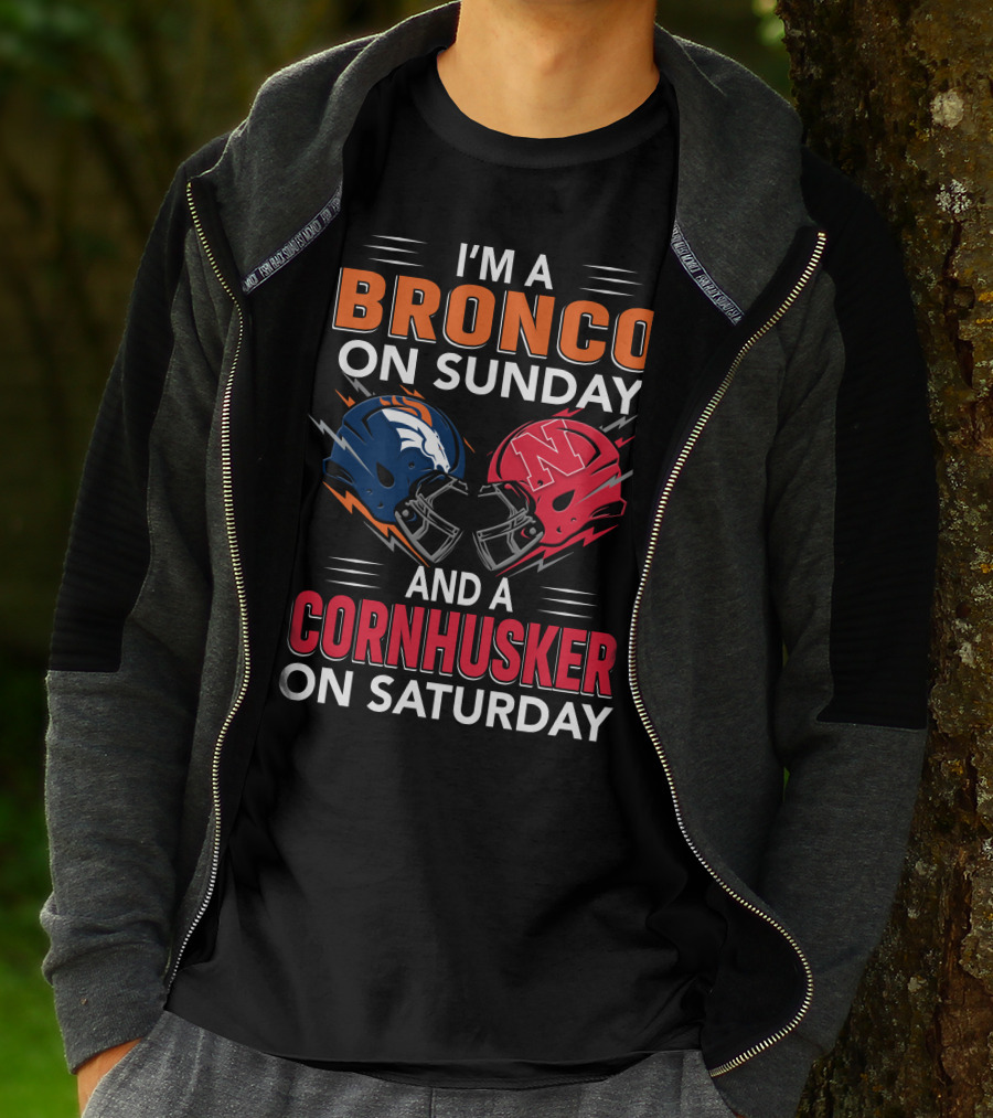 I'm A Bronco On Sunday And A Cornhusker On Saturday Football Helmets T-Shirt