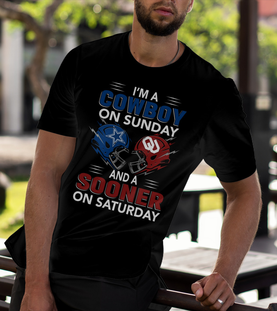 I'm A Cowboy On Sunday And A Sooner On Saturday Football Helmets T-Shirt