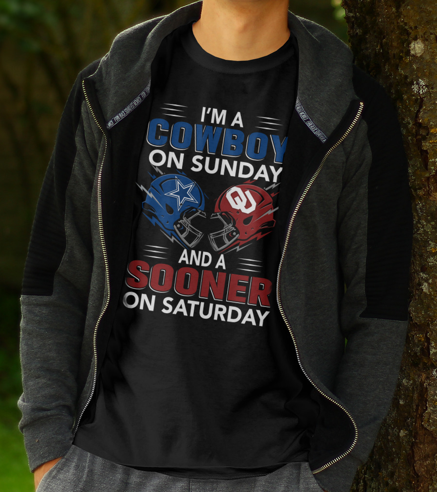 I'm A Cowboy On Sunday And A Sooner On Saturday Football Helmets T-Shirt