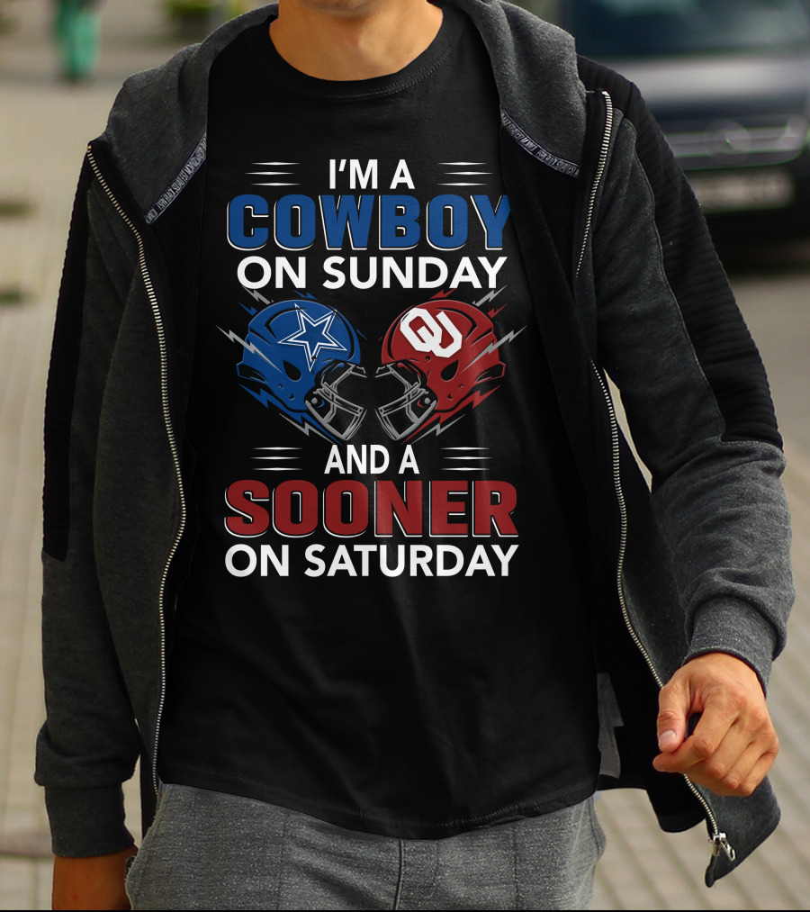 I'm A Cowboy On Sunday And A Sooner On Saturday Football Helmets T-Shirt
