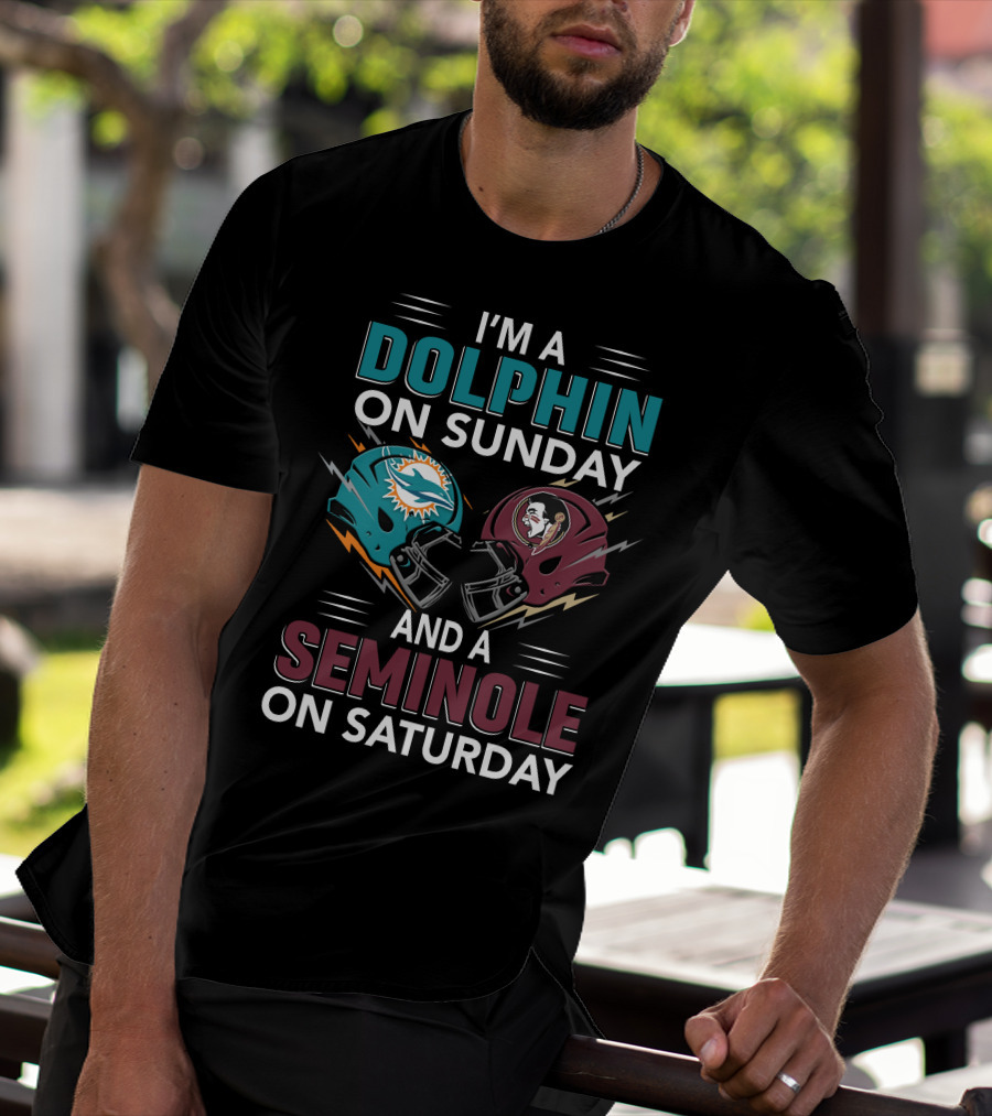 I'm A Dolphin On Sunday And A Seminole On Saturday Football Helmets T-Shirt