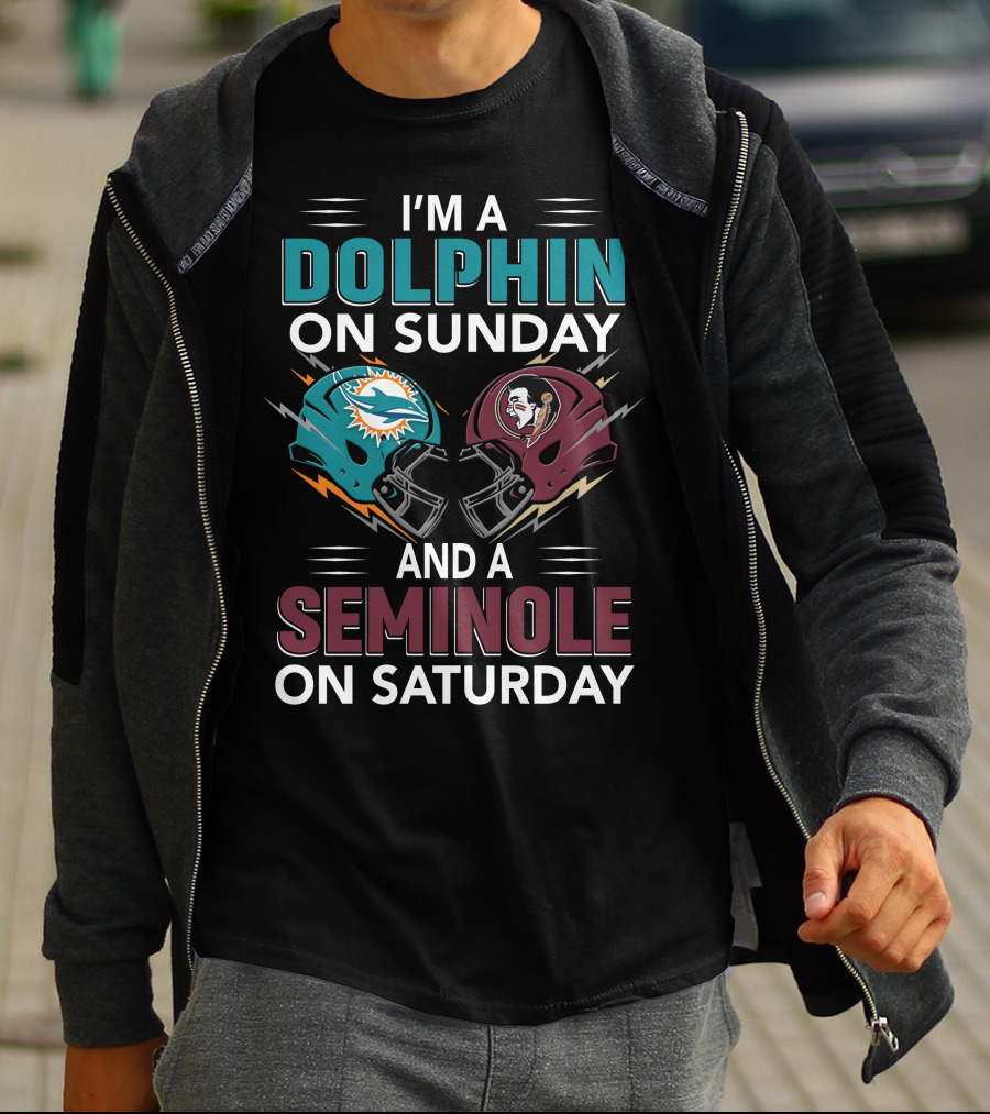 I'm A Dolphin On Sunday And A Seminole On Saturday Football Helmets T-Shirt