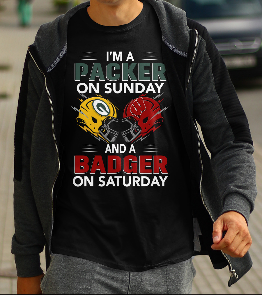 I'm A Packer On Sunday And A Badger On Saturday Football Helmets T-Shirt