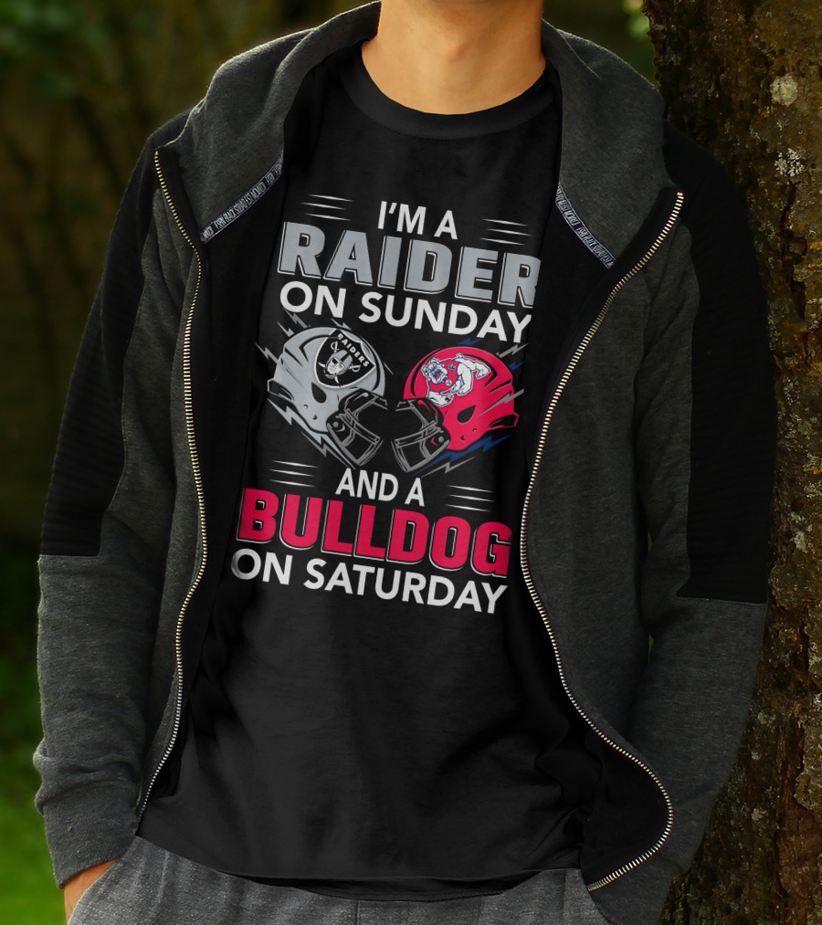 I'm A Raider On Sunday And A Bulldog On Saturday Football Fans Helmets T-Shirt