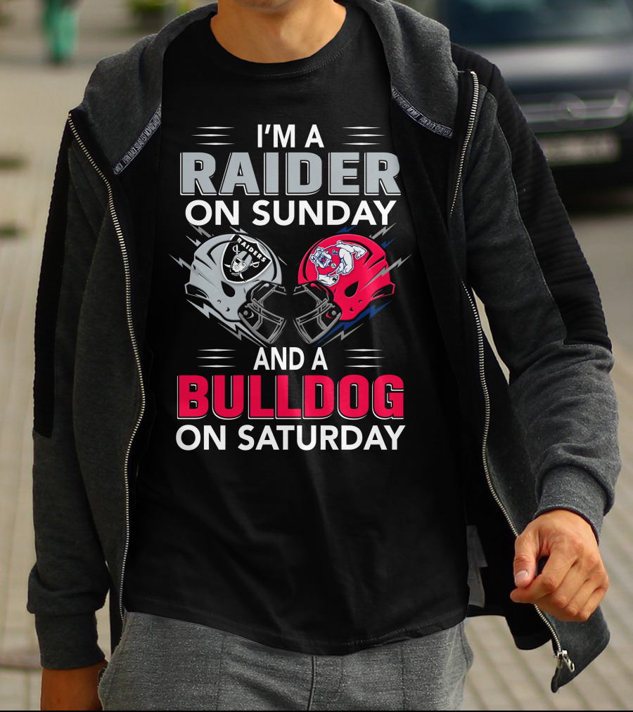 I'm A Raider On Sunday And A Bulldog On Saturday Football Fans Helmets T-Shirt