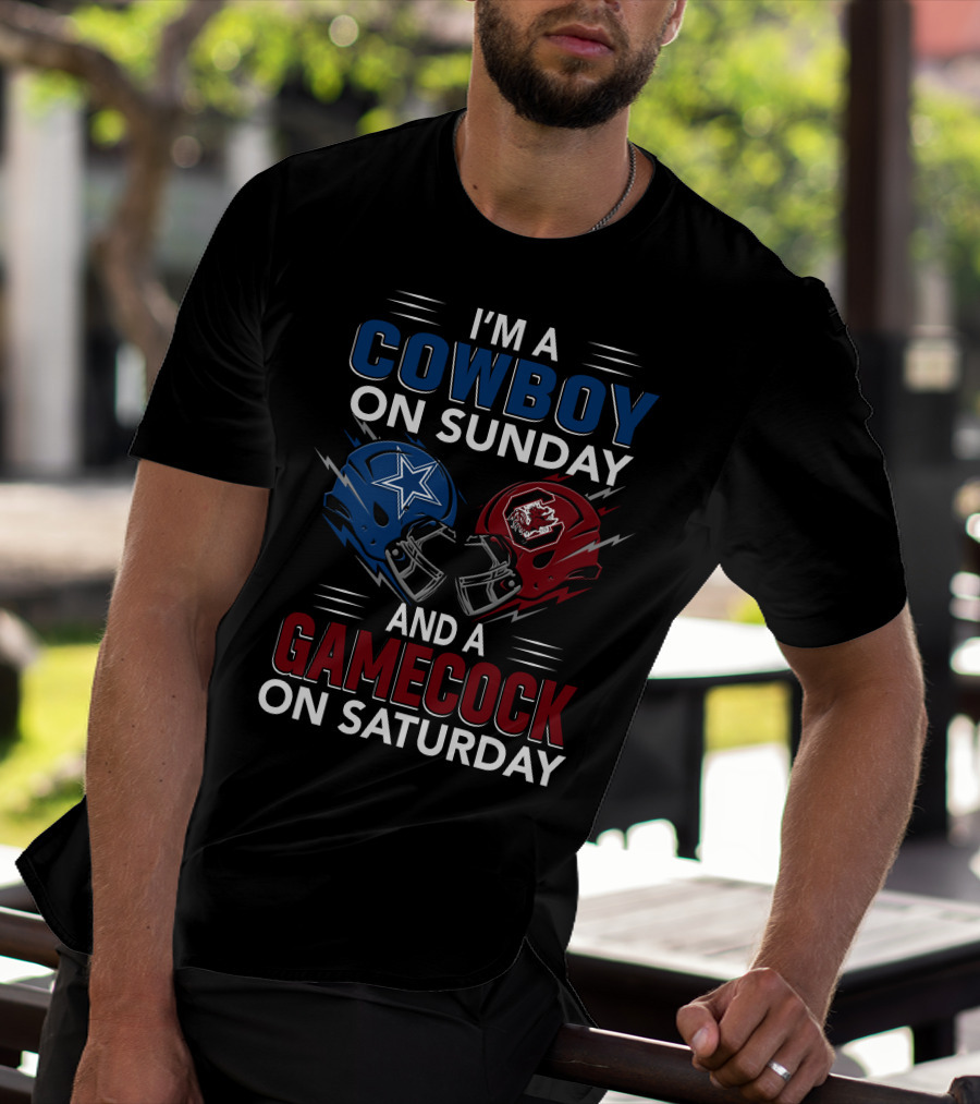 I'm A Cowboy On Sunday And A Gamecock On Saturday Football Helmets Showdown T-Shirt