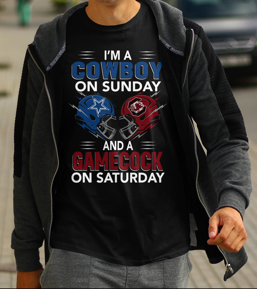 I'm A Cowboy On Sunday And A Gamecock On Saturday Football Helmets Showdown T-Shirt