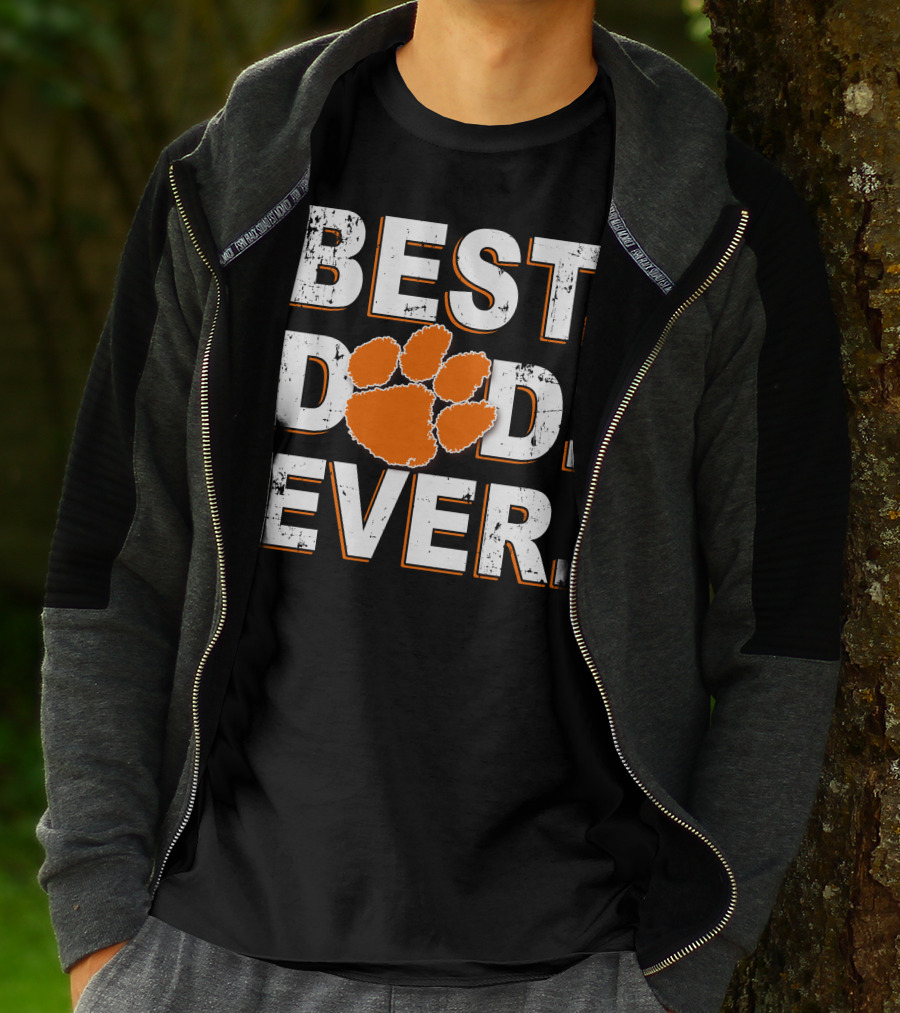 Best Dad Ever Orange Paw Print T-Shirt