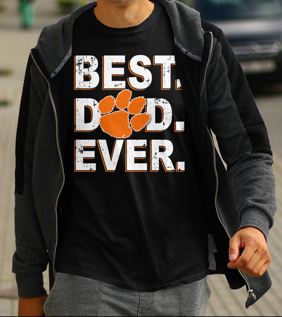 Best Dad Ever Orange Paw Print T-Shirt