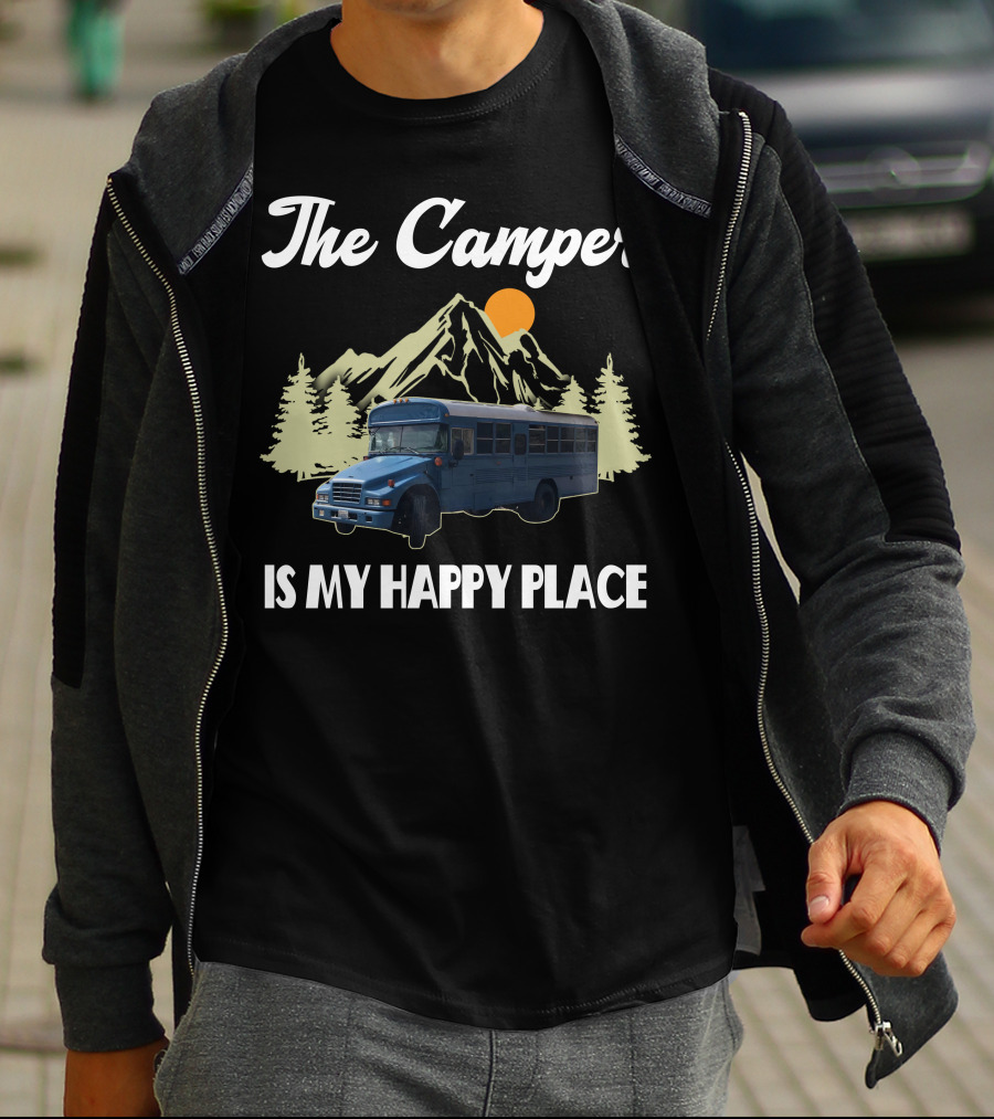 The Camper Skoolie Is My Happy Place Mountain Adventure T-Shirt