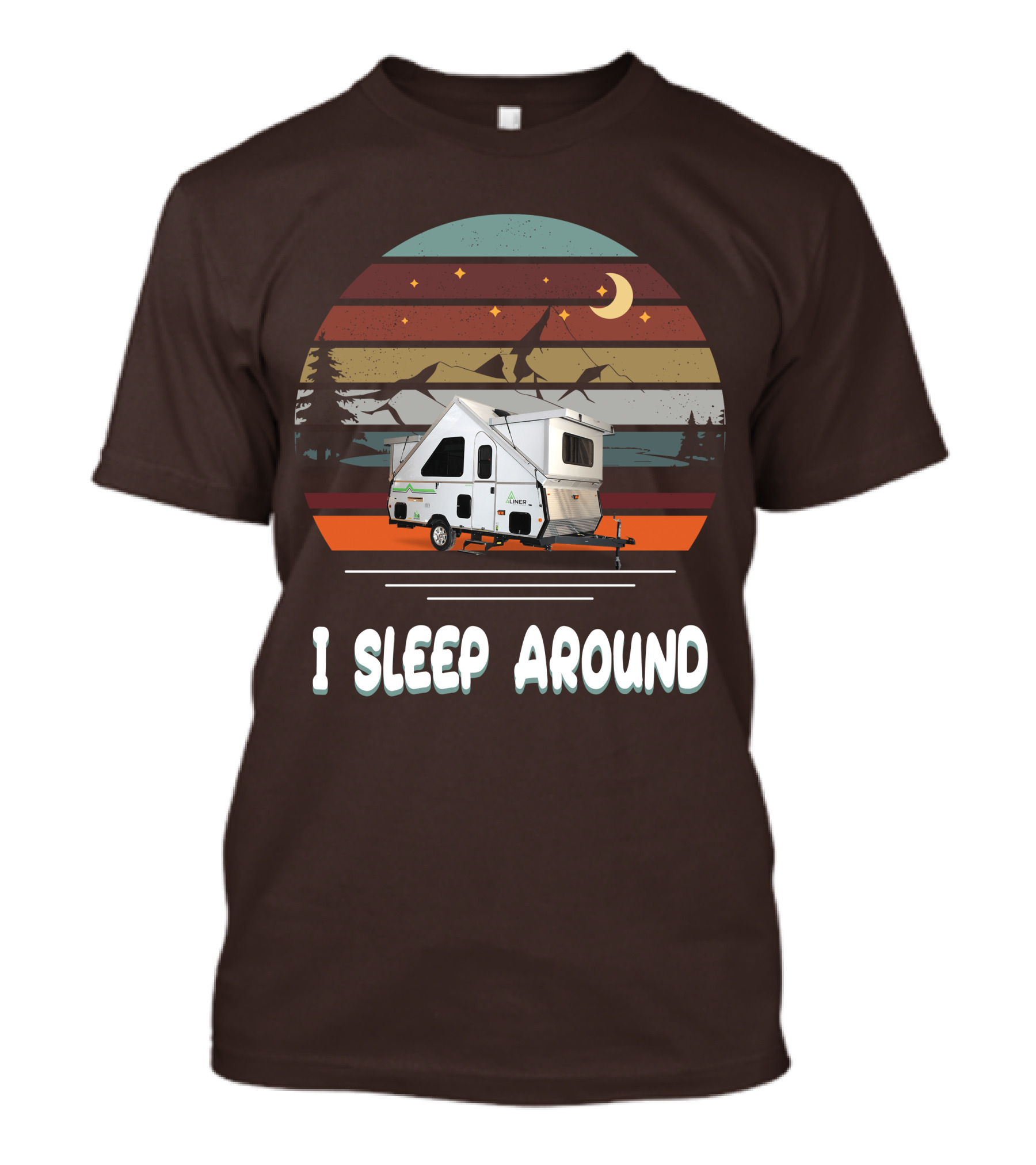 Aliner Camping I Sleep Around Camper Retro Mountain Scenery T-Shirt