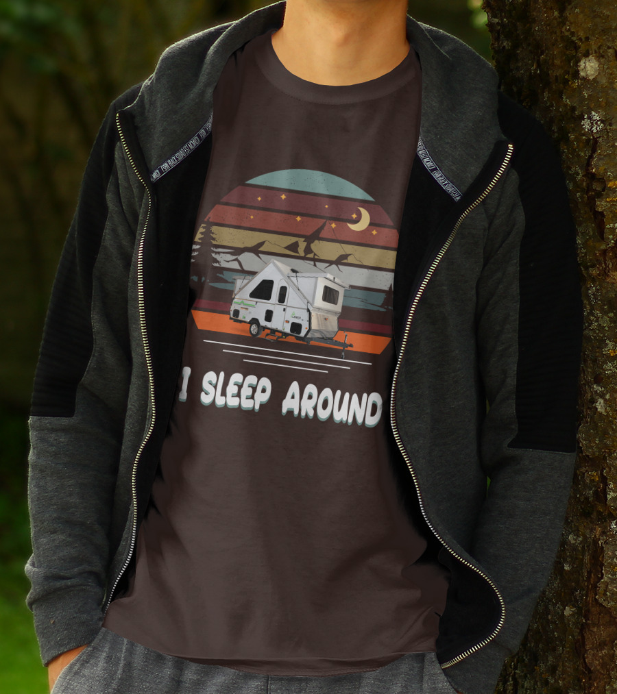Aliner Camping I Sleep Around Camper Retro Mountain Scenery T-Shirt