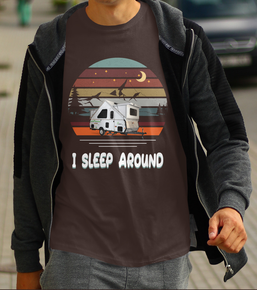 Aliner Camping I Sleep Around Camper Retro Mountain Scenery T-Shirt