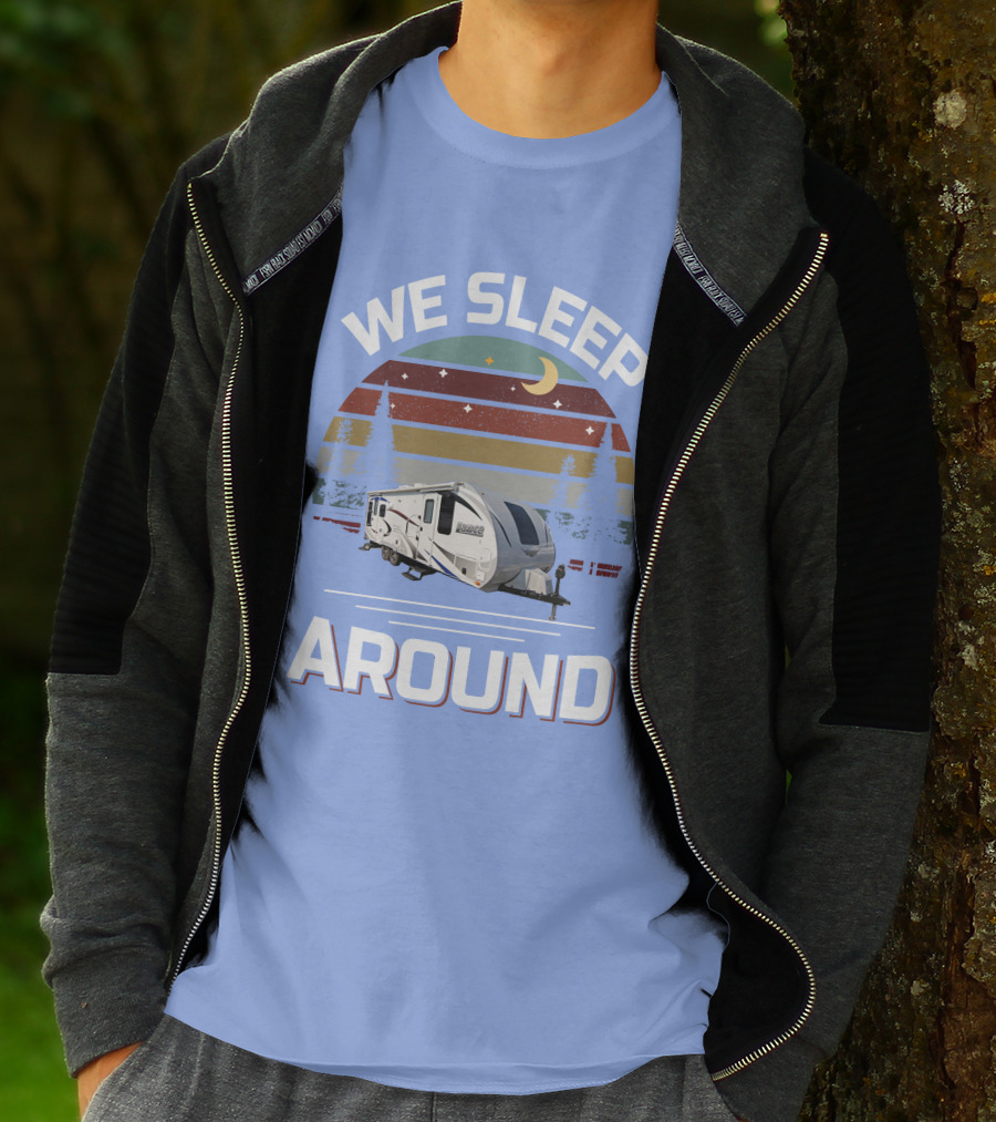 WE SLEEP AROUND Camper Moon Trees Retro Stripes T-Shirt