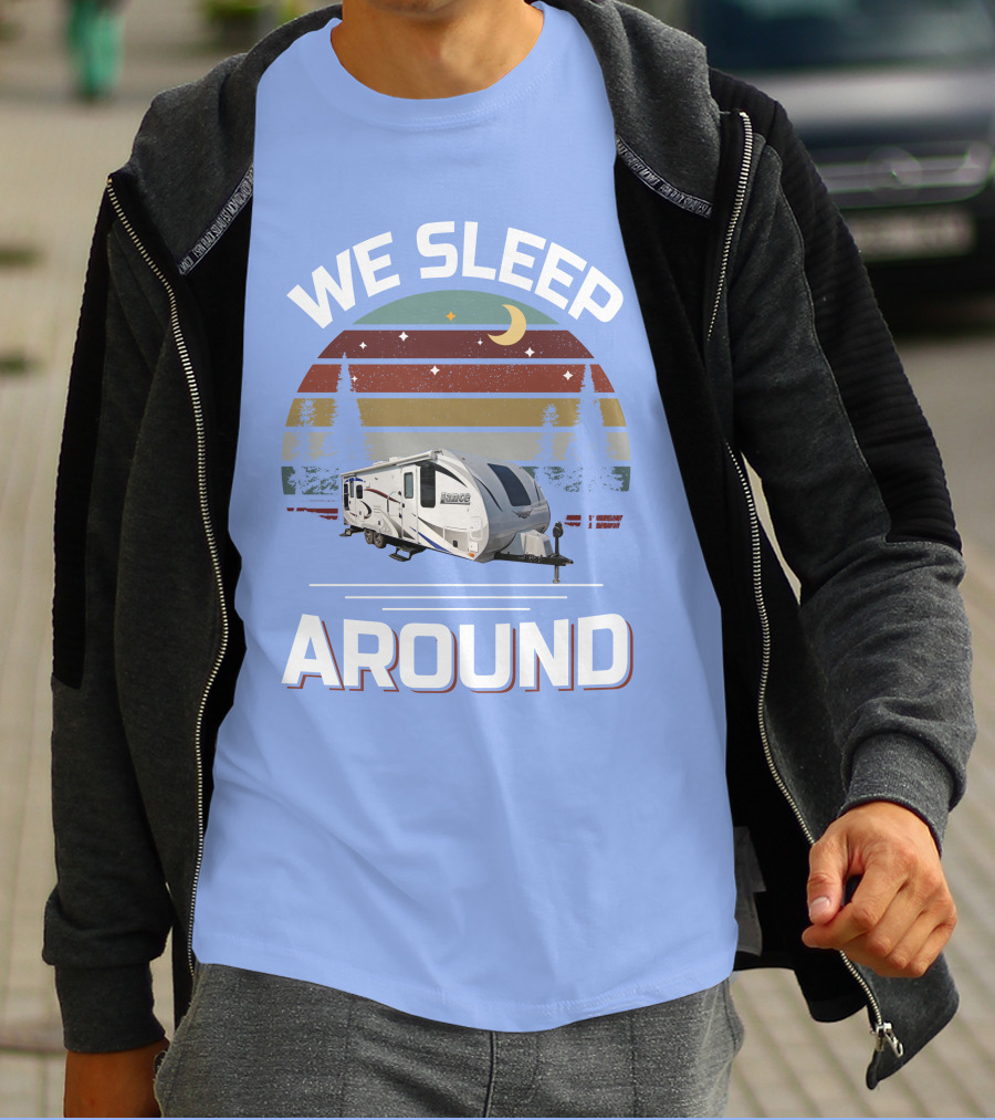 WE SLEEP AROUND Camper Moon Trees Retro Stripes T-Shirt