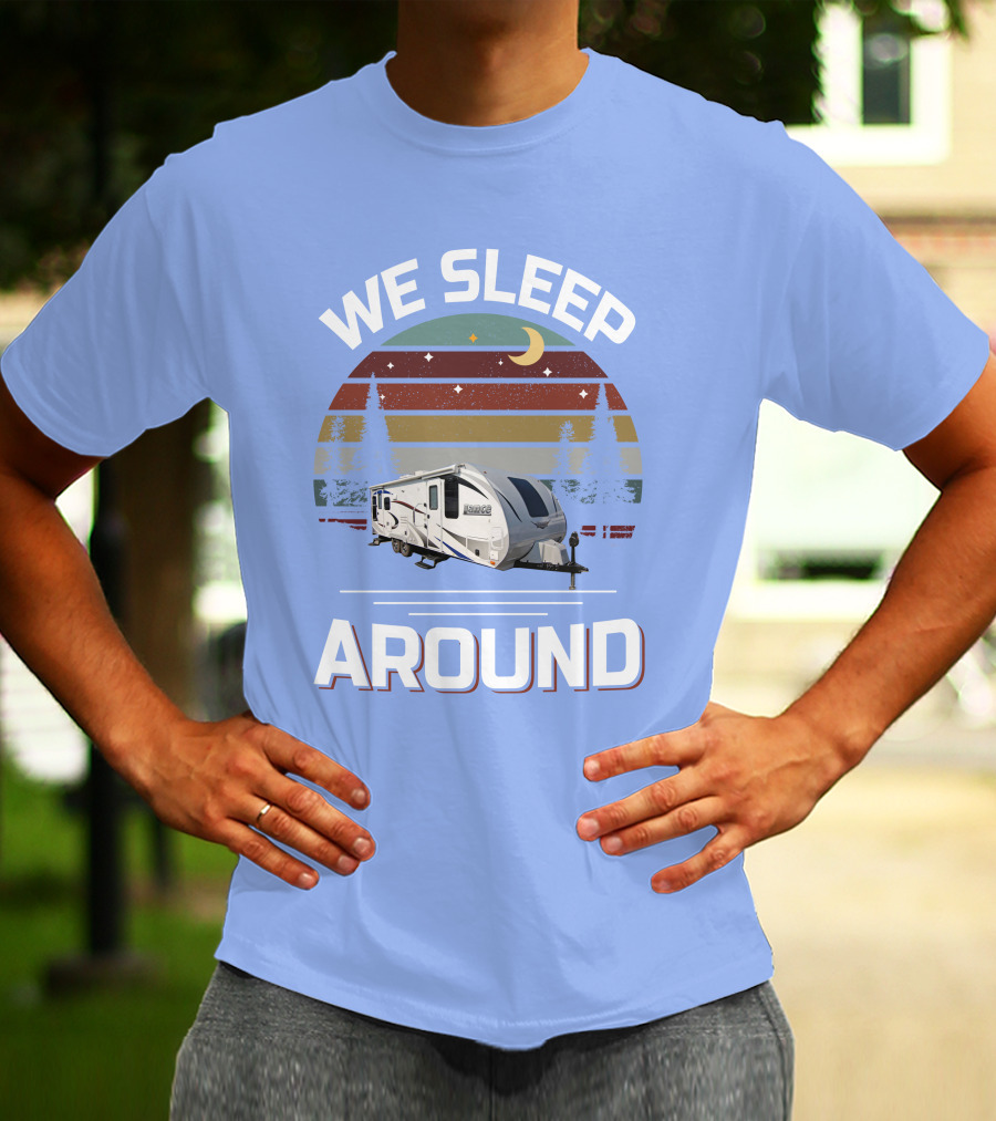 WE SLEEP AROUND Camper Moon Trees Retro Stripes T-Shirt