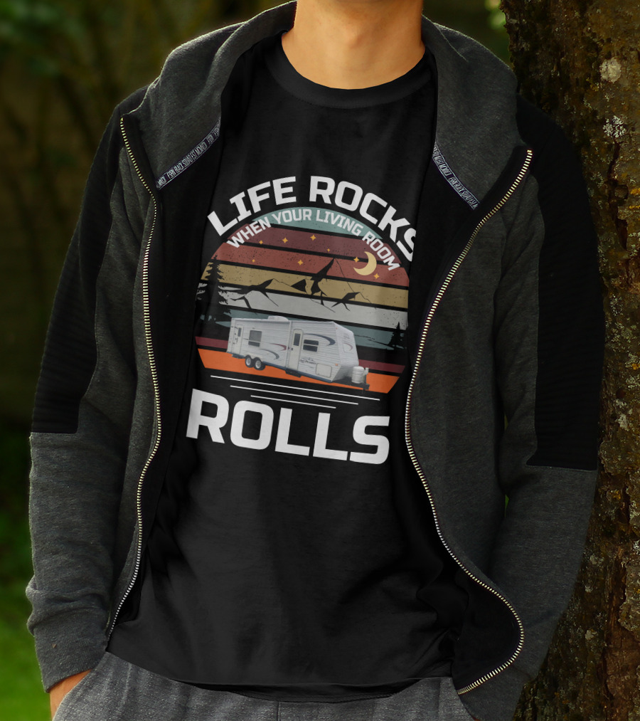 Life Rocks When Your Living Room Rolls Jayco Flight Camper Adventure T-Shirt