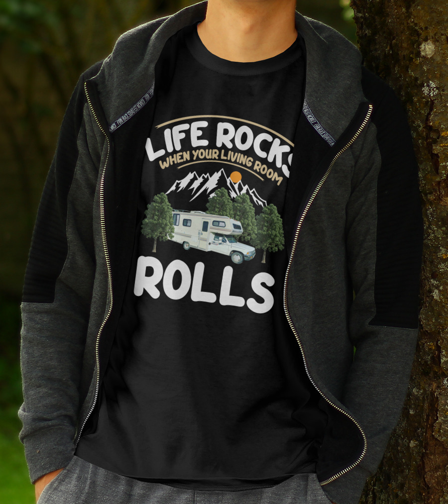 Life Rocks When Your Living Room Rolls 89 Toyota Dolphin Camper Adventure T-Shirt
