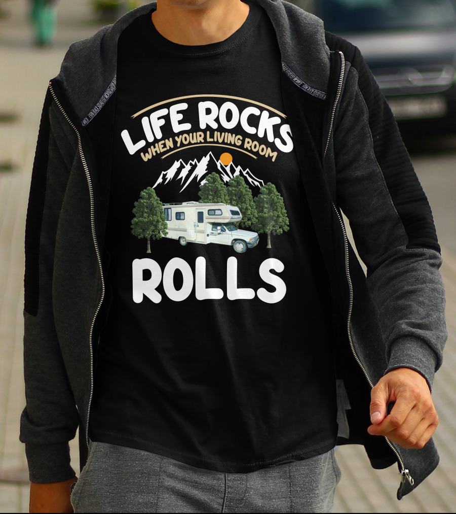Life Rocks When Your Living Room Rolls 89 Toyota Dolphin Camper Adventure T-Shirt