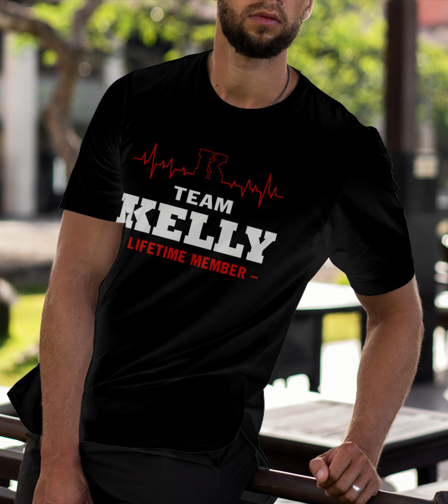 Team Kelly Lifetime Member With Heartbeat Graphic And Bold Letter K T-Shirt
